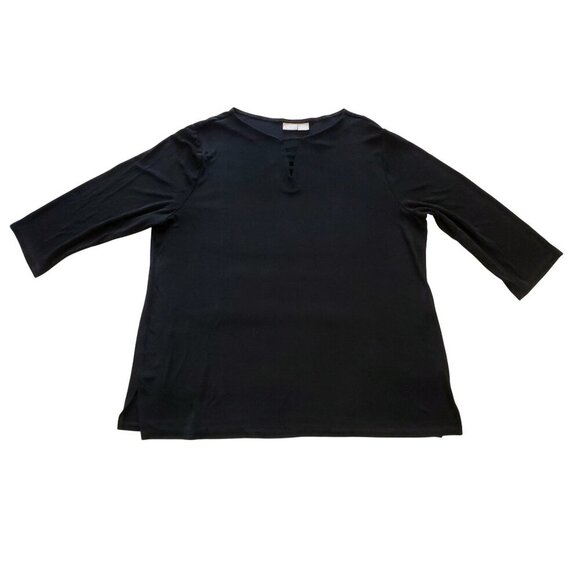 Chico's Travelers Lattice detail neckline Black Slinky Loose Fit Tunic Sz 4 XXL - Picture 8 of 14